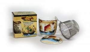 Кружка заварочная _ ПАРУСНИКИ  с металлическим ситом 400 мл. Кружка заварочная _ ПАРУСНИКИ  с металлическим ситом 400 мл.