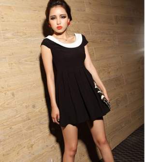 Style Retro Backless Design High Waist Bouffant Dress Black&White